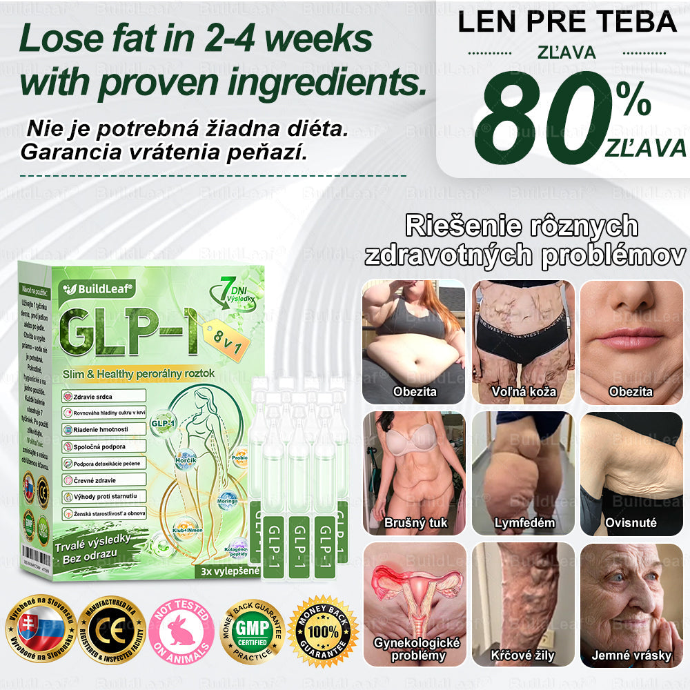 🌿BuildLeaf® GLP-1 8-v-1 Fit & Vital Perorálny Roztok (Len raz denne, viditeľné zmeny už za 7 dní) Pre obezitu, kardiovaskulárne ochorenia, cukrovku, spánkové apnoe, zdravie čriev, problémy s kĺbmi a ďalšie