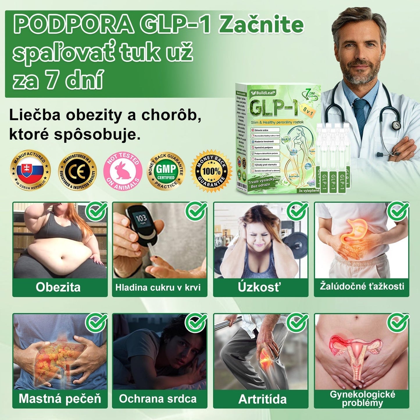 🌿BuildLeaf® GLP-1 8-v-1 Fit & Vital Perorálny Roztok (Len raz denne, viditeľné zmeny už za 7 dní) Pre obezitu, kardiovaskulárne ochorenia, cukrovku, spánkové apnoe, zdravie čriev, problémy s kĺbmi a ďalšie